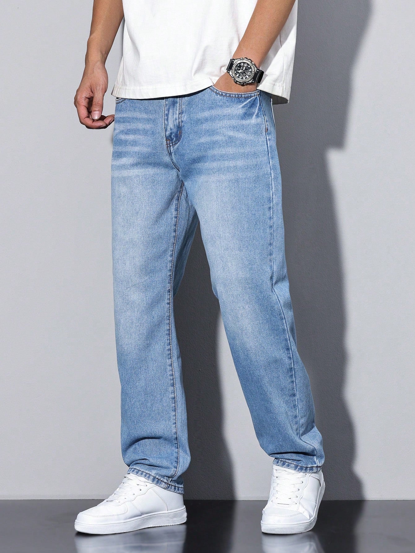 Herrjeans Lös Passform Casual Streetwear – Klassiska raka byxor för vardag och fritid