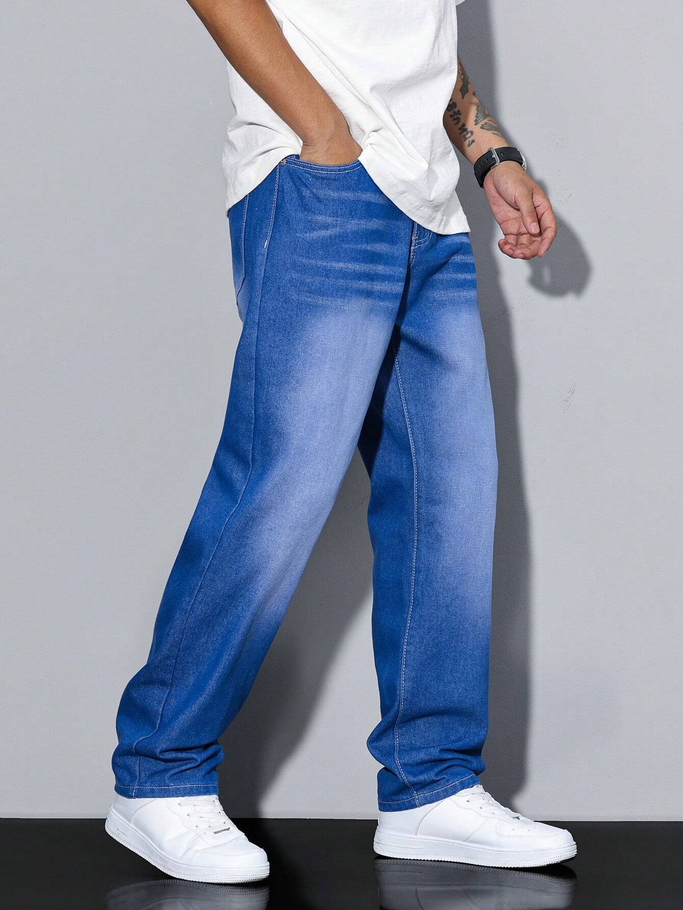Herrjeans Lös Passform Casual Streetwear – Klassiska raka byxor för vardag och fritid