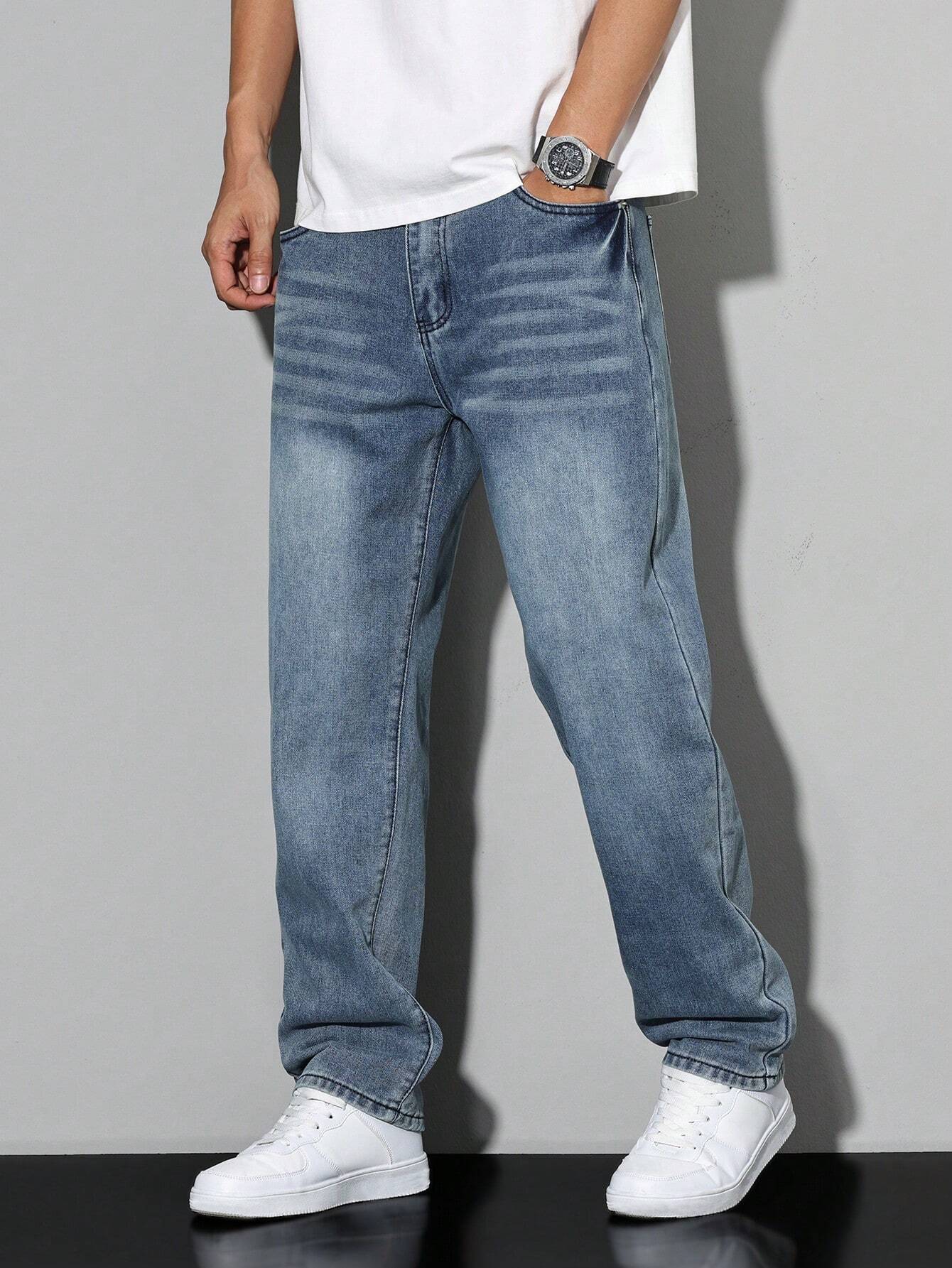 Herrjeans Lös Passform Casual Streetwear – Klassiska raka byxor för vardag och fritid