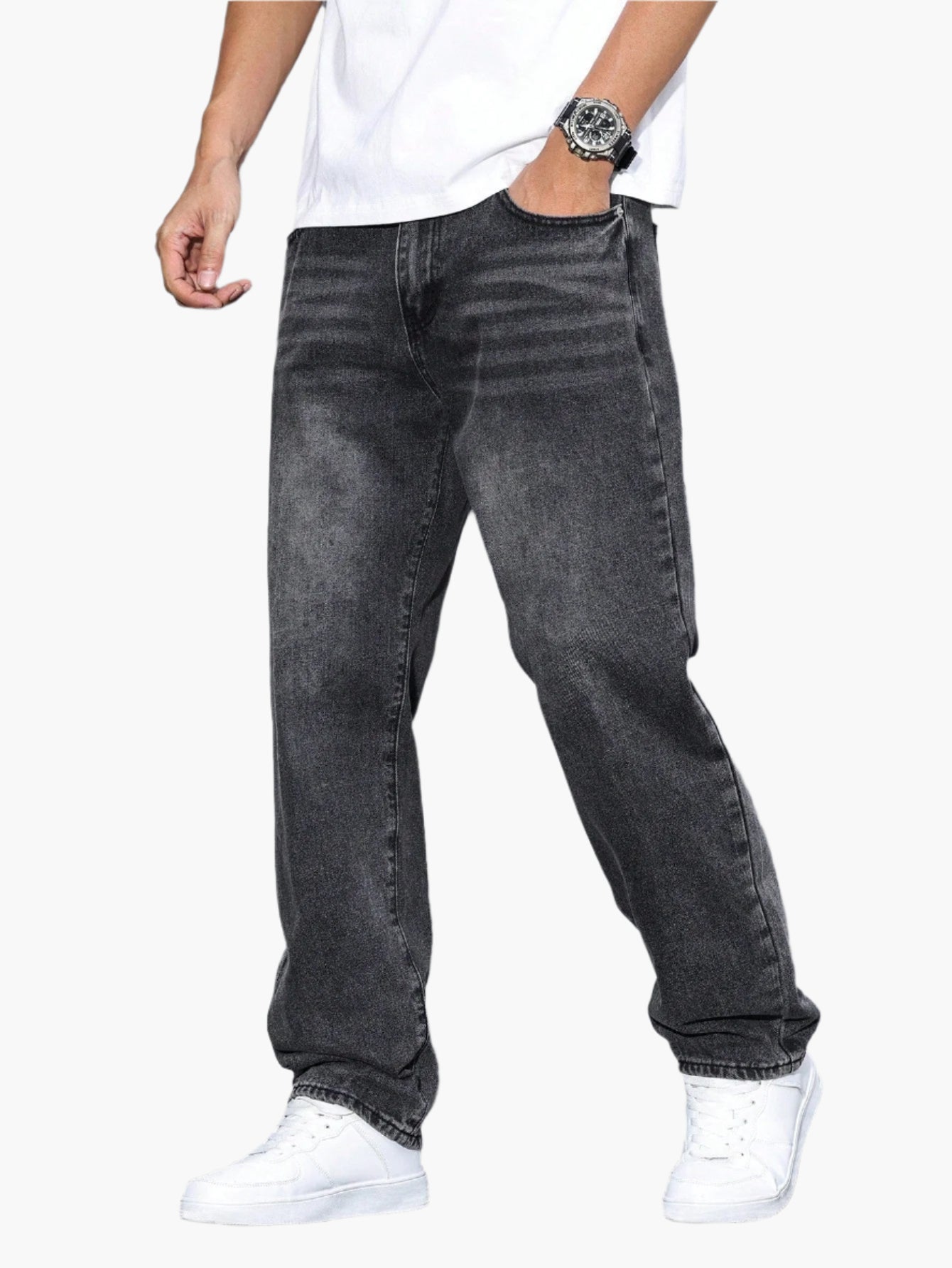 Herrjeans Lös Passform Casual Streetwear – Klassiska raka byxor för vardag och fritid