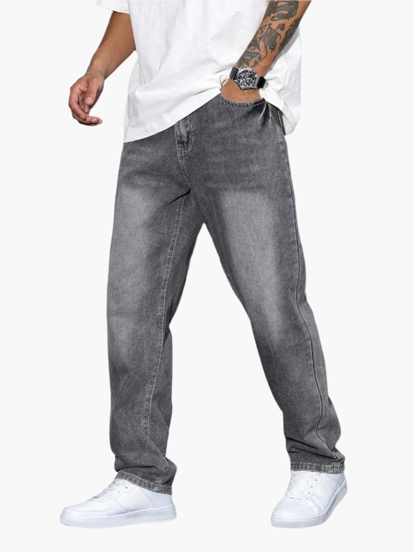 Herrjeans Lös Passform Casual Streetwear – Klassiska raka byxor för vardag och fritid