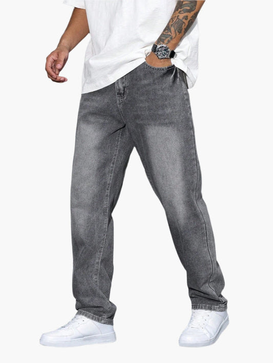 Herrjeans Lös Passform Casual Streetwear – Klassiska raka byxor för vardag och fritid