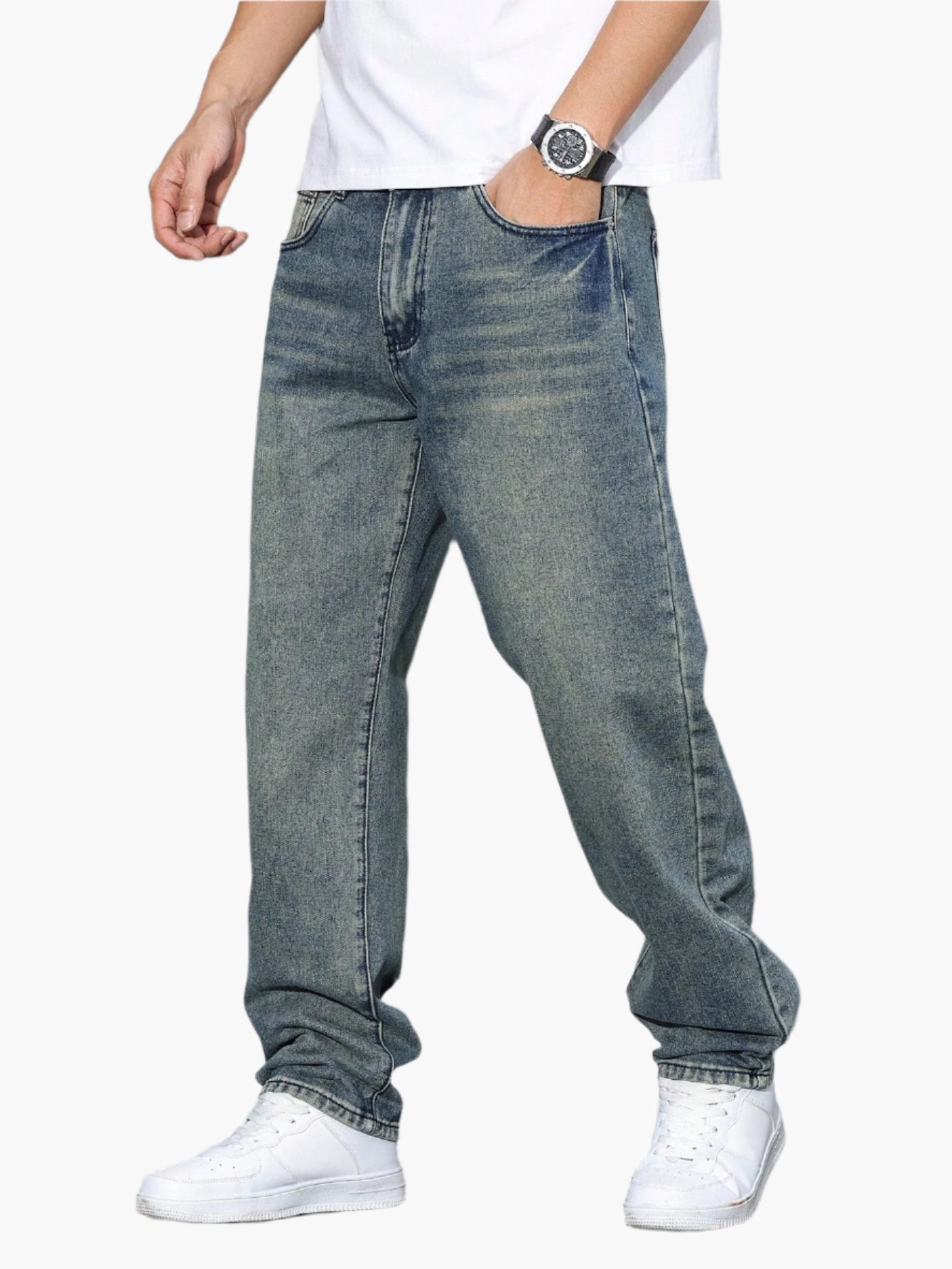 Herrjeans Lös Passform Casual Streetwear – Klassiska raka byxor för vardag och fritid