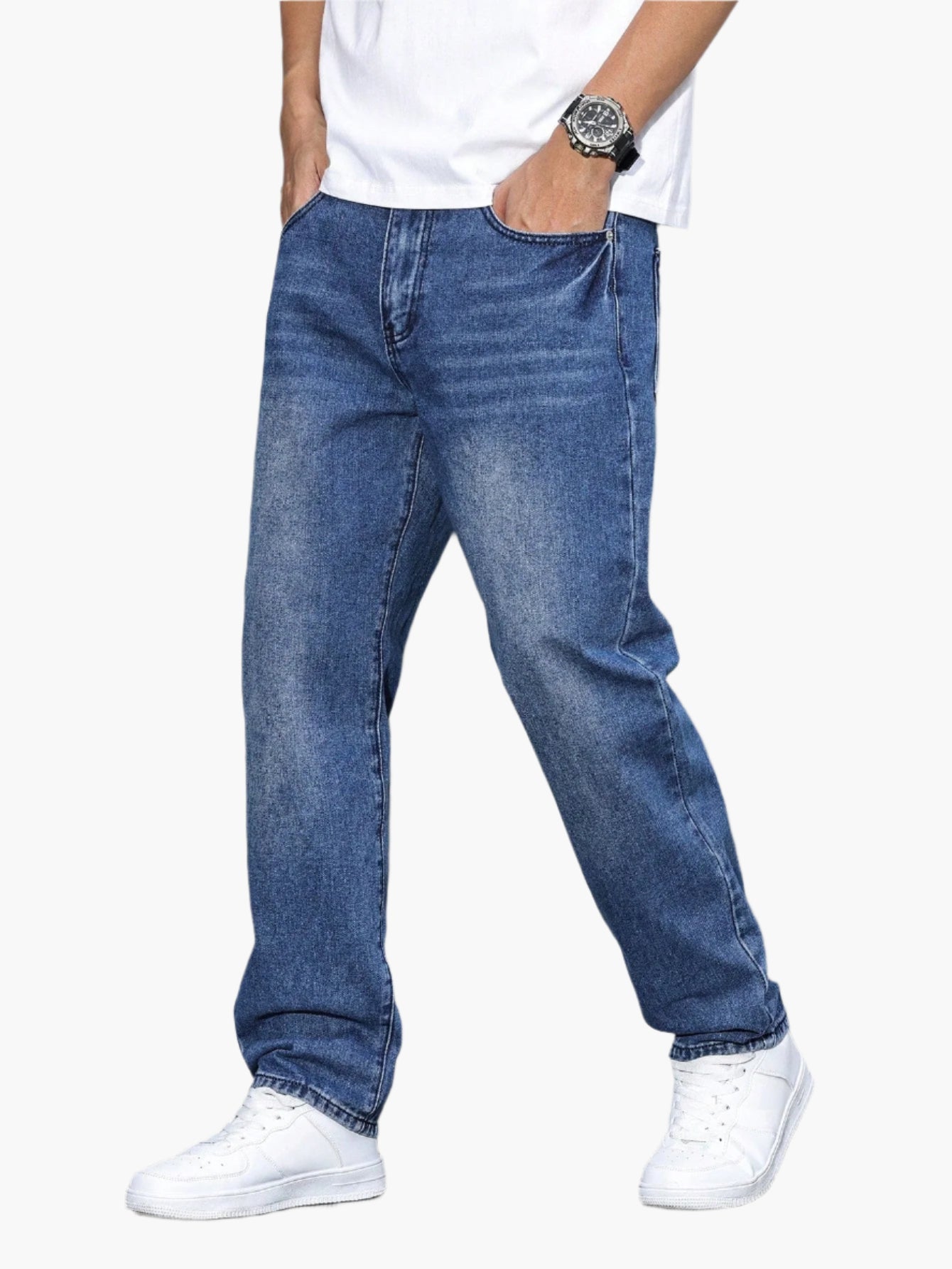 Herrjeans Lös Passform Casual Streetwear – Klassiska raka byxor för vardag och fritid