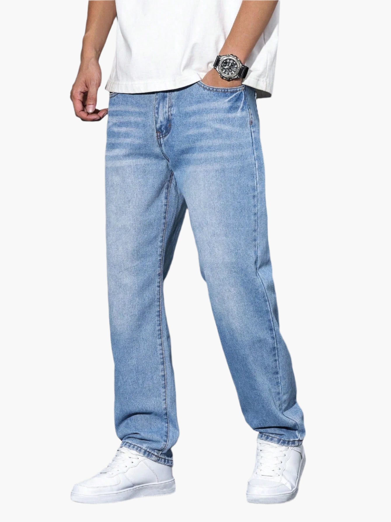 Herrjeans Lös Passform Casual Streetwear – Klassiska raka byxor för vardag och fritid