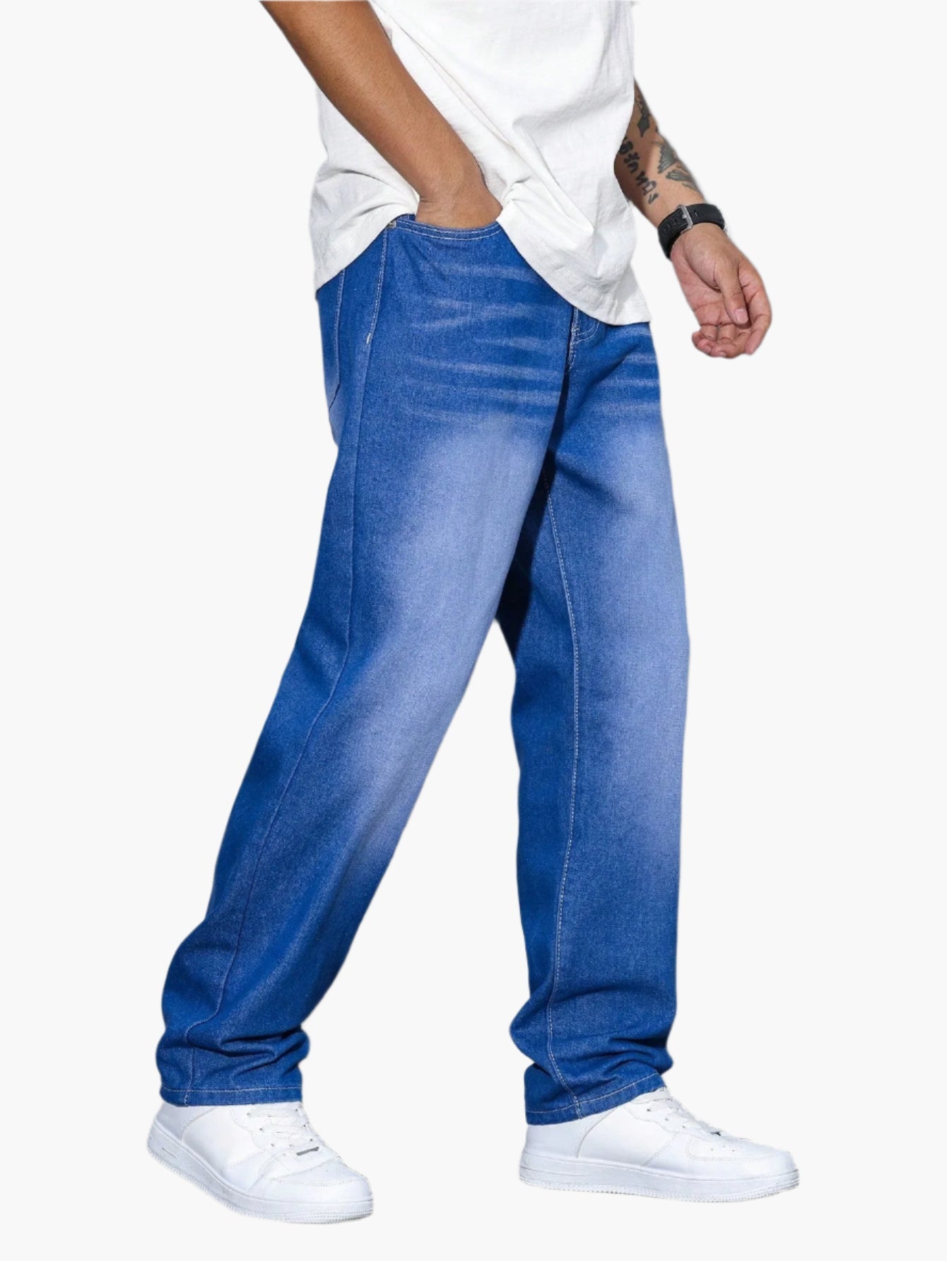 Herrjeans Lös Passform Casual Streetwear – Klassiska raka byxor för vardag och fritid