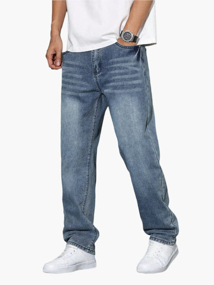 Herrjeans Lös Passform Casual Streetwear – Klassiska raka byxor för vardag och fritid