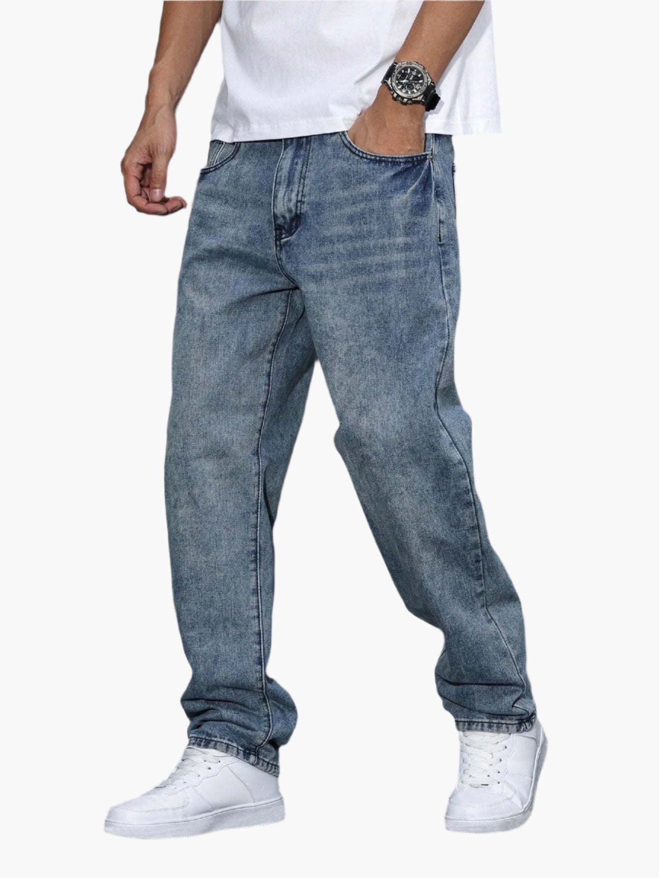 Herrjeans Lös Passform Casual Streetwear – Klassiska raka byxor för vardag och fritid