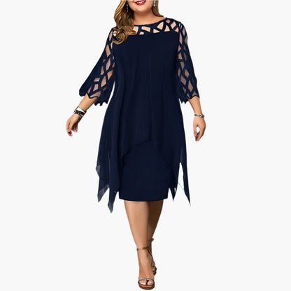 Dam Klänning Plus Size Elegant Festklänning med Spetsärmar och Midi Design