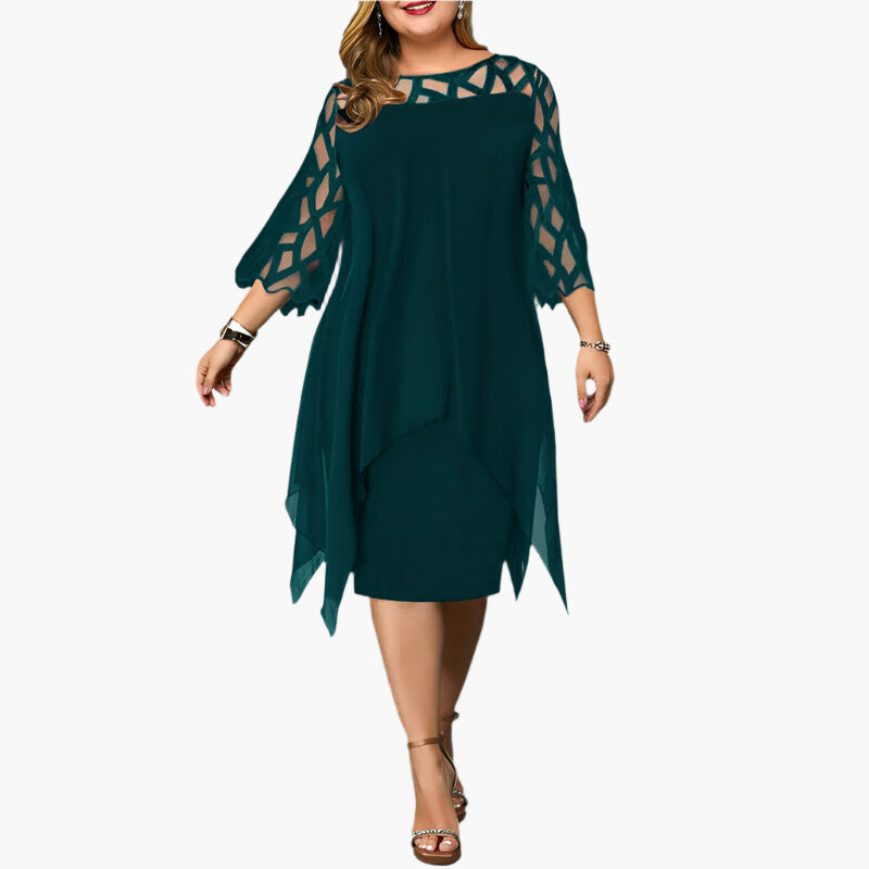 Dam Klänning Plus Size Elegant Festklänning med Spetsärmar och Midi Design