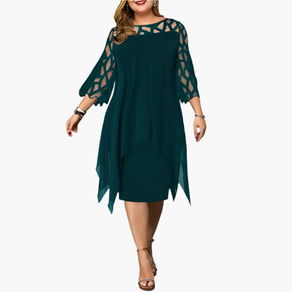 Dam Klänning Plus Size Elegant Festklänning med Spetsärmar och Midi Design