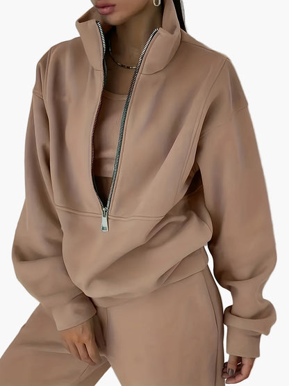 Dam Halvzip Sportig Sweatshirt med Modern Stand-up Krage – Perfekt för Träning och Vardag