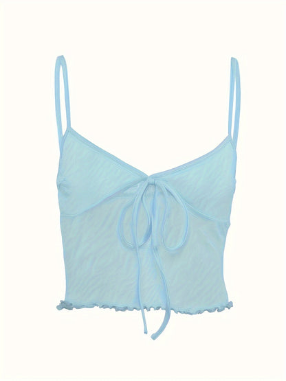Dam Crop Top med Spaghettiband och Knytning – Modern Feststil