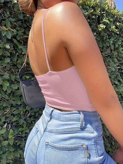 Dam Topp Crop med Knytning och Cut-Out – Trendig Camisole för Vardag och Fest