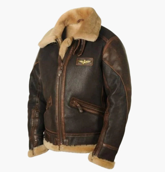 Herr Vintage Pilotjacka i Shearling Stil – Varmt och Tidlöst Ytterplagg för Vinter och Höst