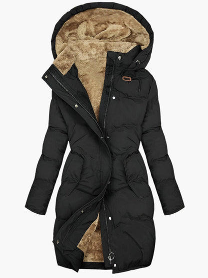 Dam Parkas Lång Vinterjacka med Huva och Fleecefoder – Elegant Varm Ytterplagg