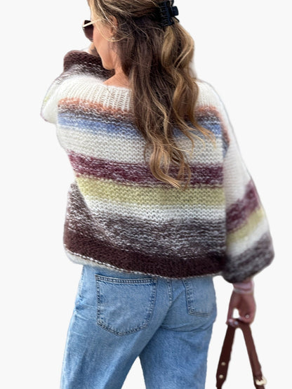 Damtröja med breda ränder och avslappnad passform – Elegant stickad pullover för höst och vinter