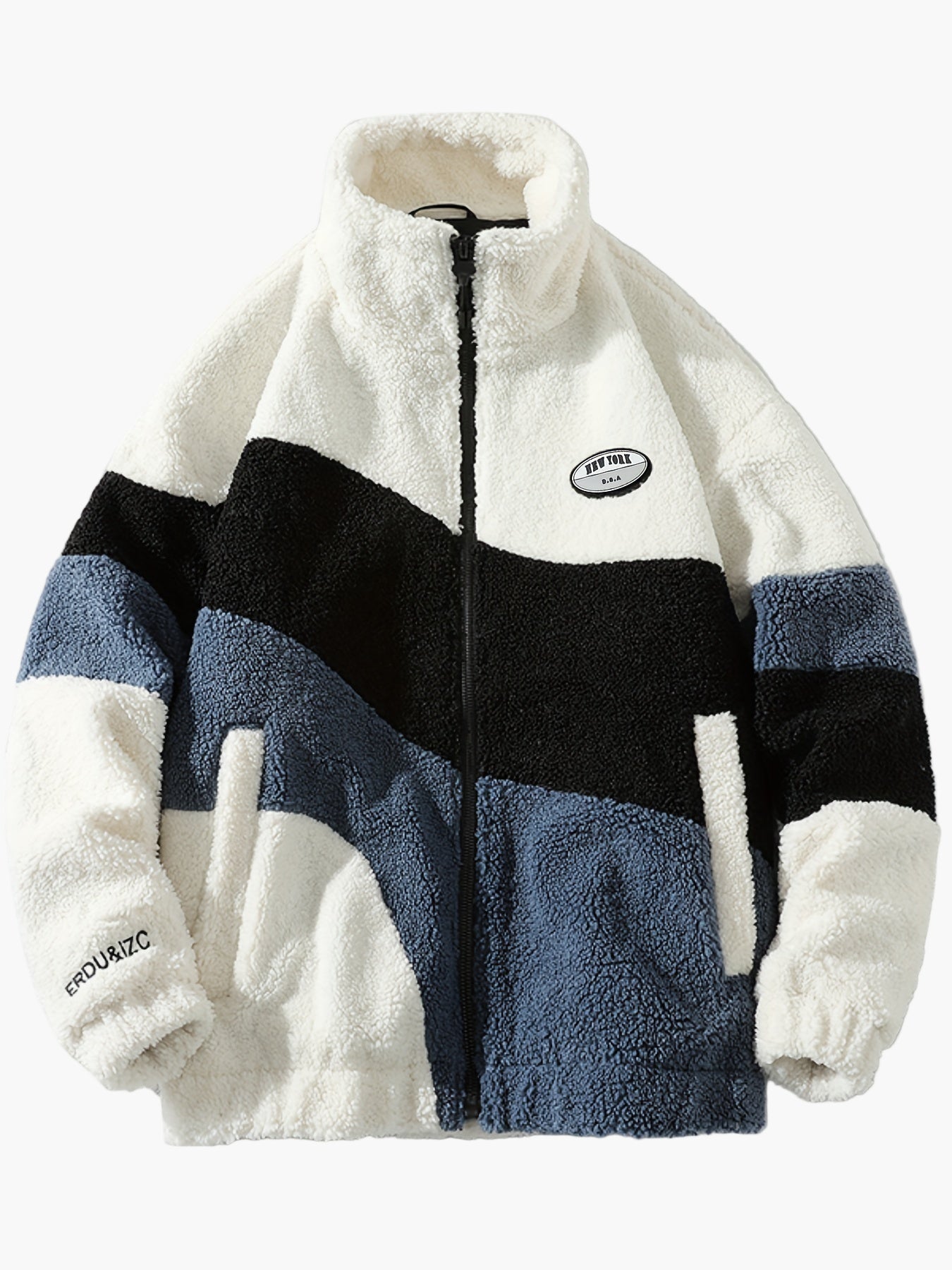 Herr Preppy Fleecejacka med Färgblock och Dragkedja – Trendig Vår- och Höstjacka