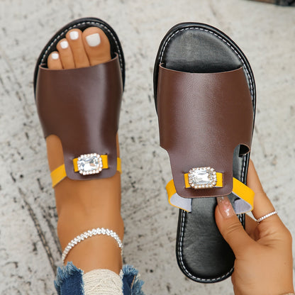 Damers eleganta slip-in sandaler med smyckesdetalj för vardag och semester