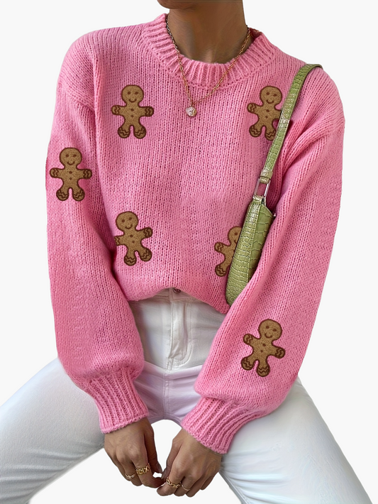 Damstickad tröja med pepparkaksgubbar, söt och trendig vintertröja