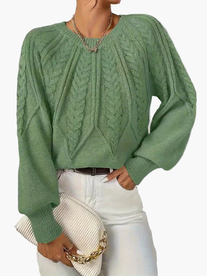 Damstickad Elegant Tröja med Kabelmönster för Vardag och Kontor