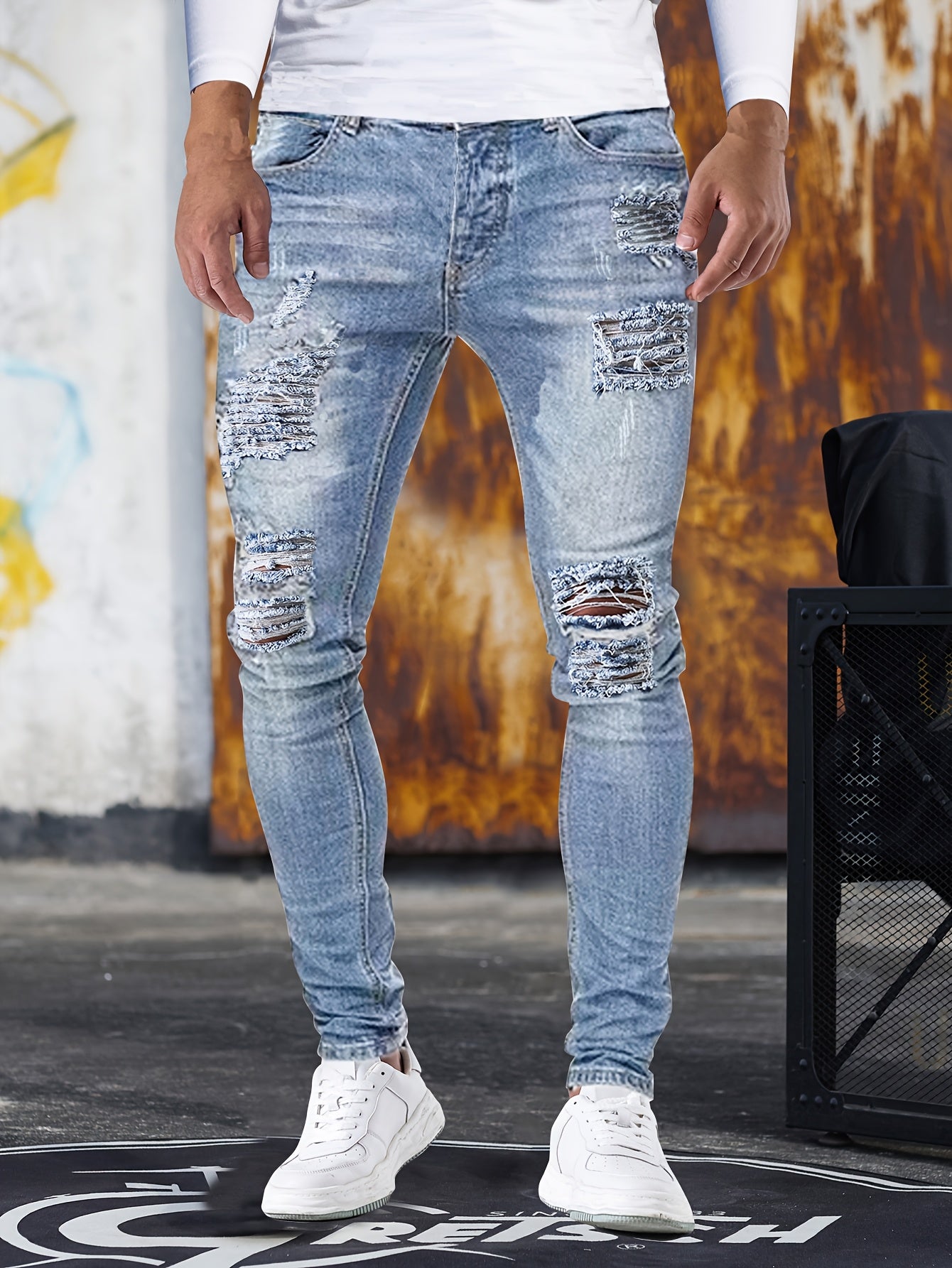 Neil – Slimmade Jeans med Rippad Design för Herrar