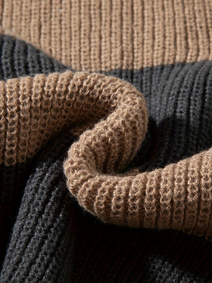 Herrtröja med breda ränder, lös passform, avslappnad höst/vinterstil