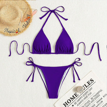 Donna – Bikinis med knytning i ren färg