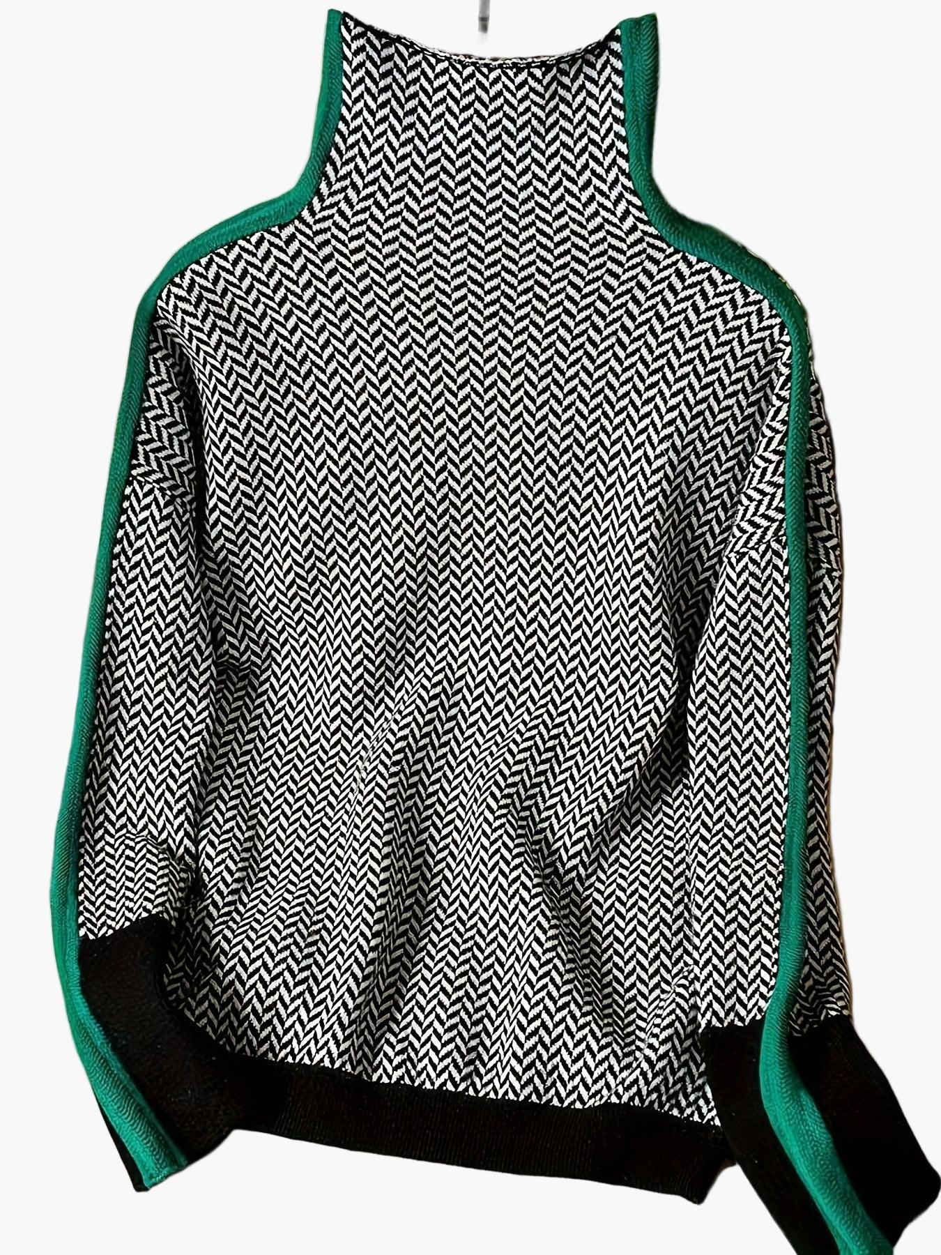 Damstickad elegant höst/vintertröja med hög krage och modern mönsterdesign – vardags- och kontorsstil