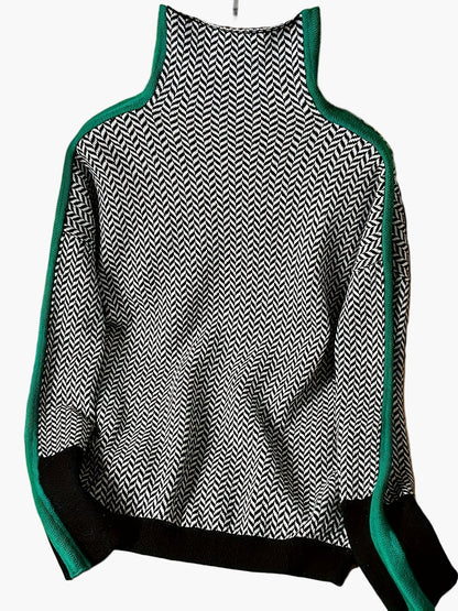 Damstickad elegant höst/vintertröja med hög krage och modern mönsterdesign – vardags- och kontorsstil