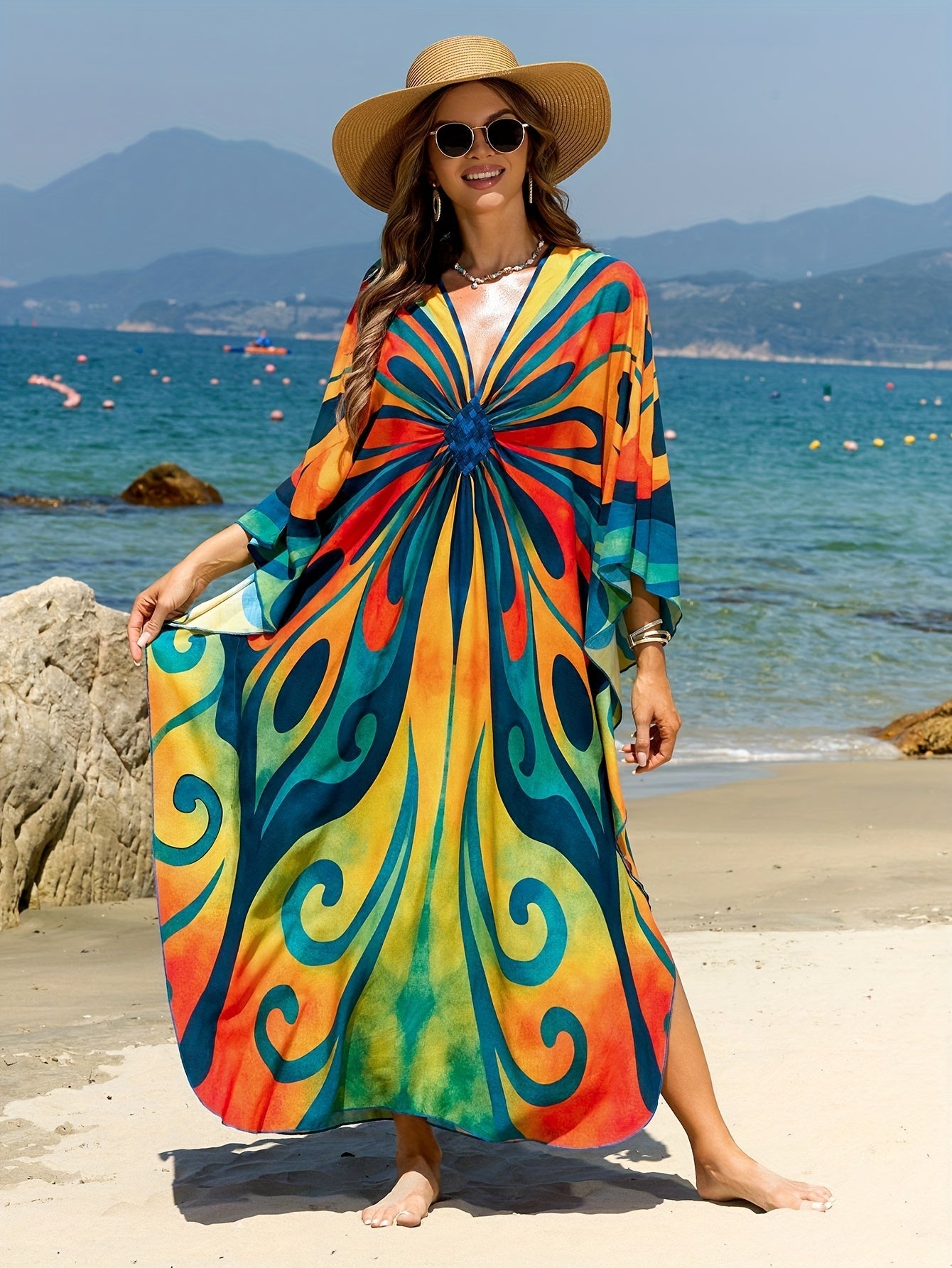Dam Kaftan Strandklänning Boho Lång Maxiklänning Semester Omslag Strandmode