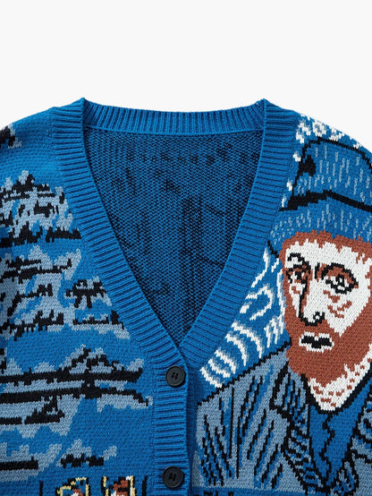 Herrkofta med konstnärligt porträtt och vintagemotiv – avslappnad stil för höst och vinter