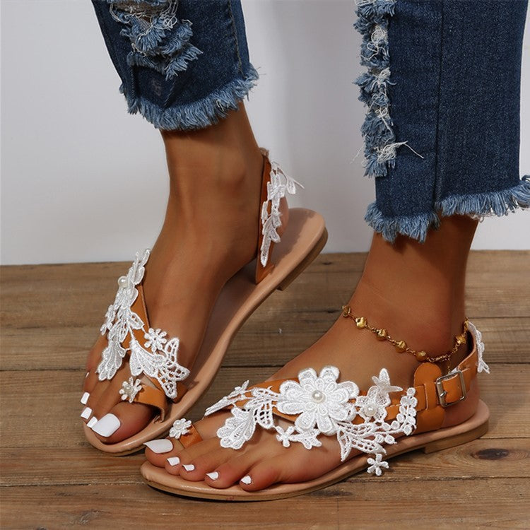 Laura – Romerska Sandaler med Blommor och Ankelrem