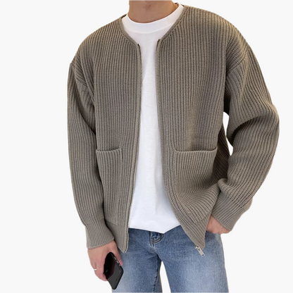 Herrstickad cardigan med dragkedja – modern vardagsstil och komfort