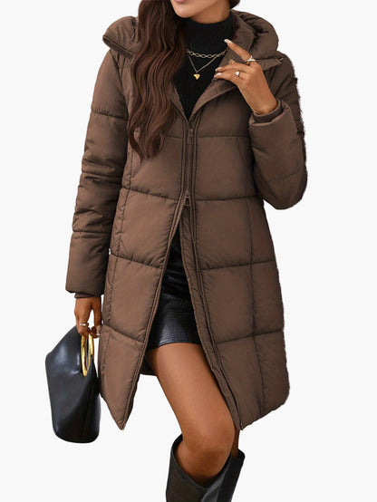 Dam Vadderad Vinterjacka Lång Med Huva – Trendig och Varm För Kallare Dagar