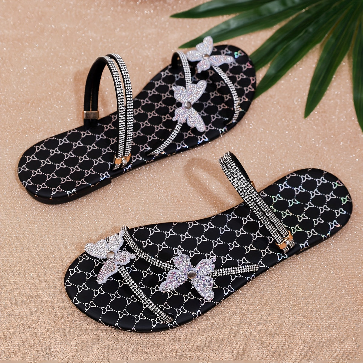 Dam Sandaler Platta Sommarskor med Strass Fjärilar Slingback Party & Vardag Elegant Stil
