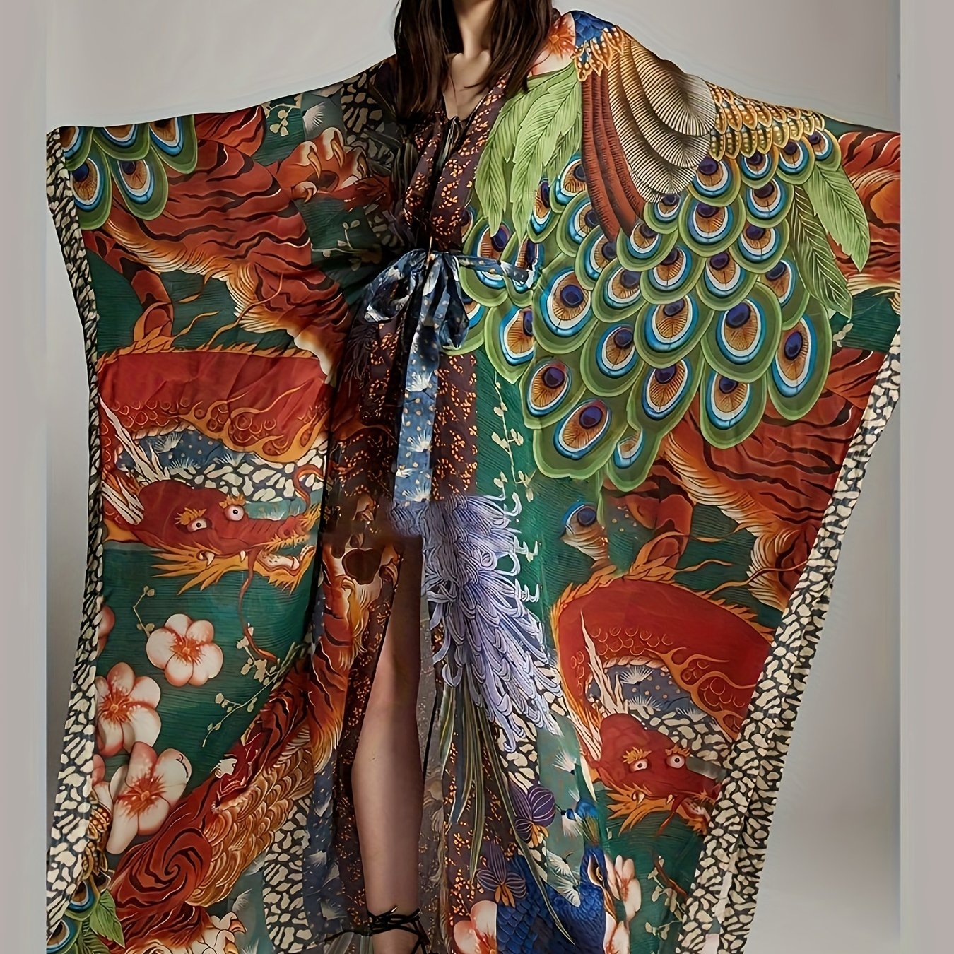 Damernas lyxiga kaftan kimono maxi – dramatisk orientaliskt mönster, perfekt för semester och kvällsbruk