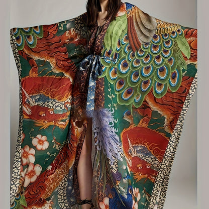 Damernas lyxiga kaftan kimono maxi – dramatisk orientaliskt mönster, perfekt för semester och kvällsbruk
