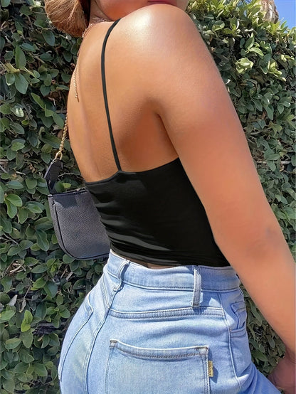 Dam Topp Crop med Knytning och Cut-Out – Trendig Camisole för Vardag och Fest