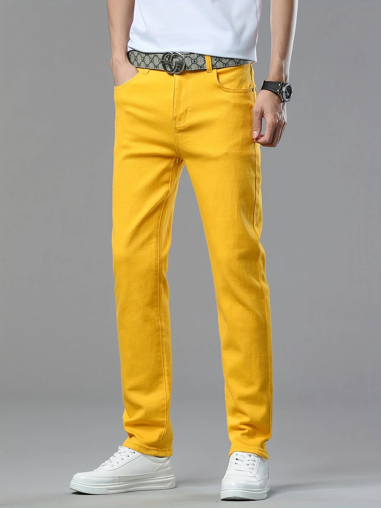 Herrbyxor Slim Raka Stretch Byxa Modern Fritidsstil
