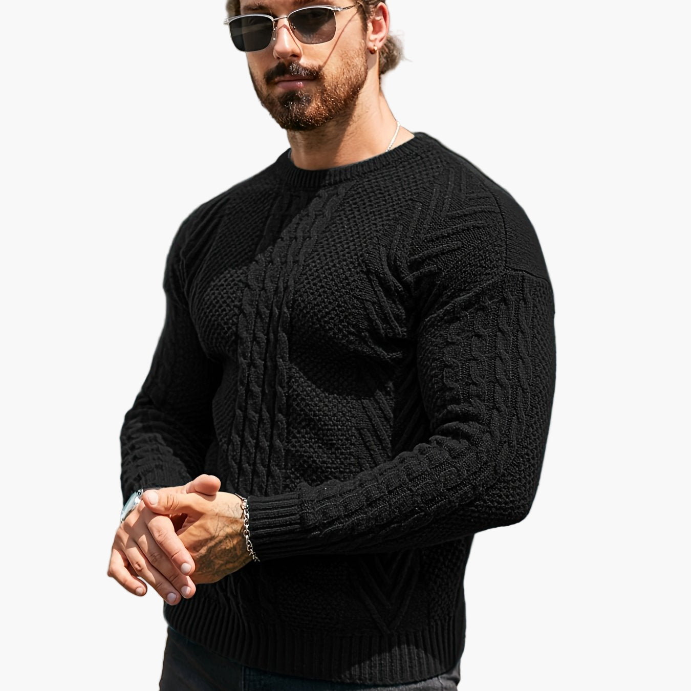 Herrstickad Tröja – Elegant Kabelstickad Pullover för Höst och Vinter – Avslappnad Stil