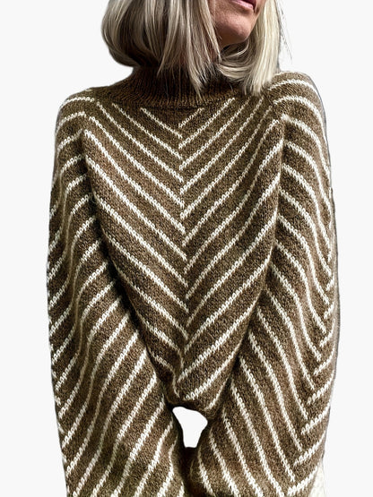 Damtröja Elegant Randig Stickad Sweater med Hög Krage för Höst/Vinter