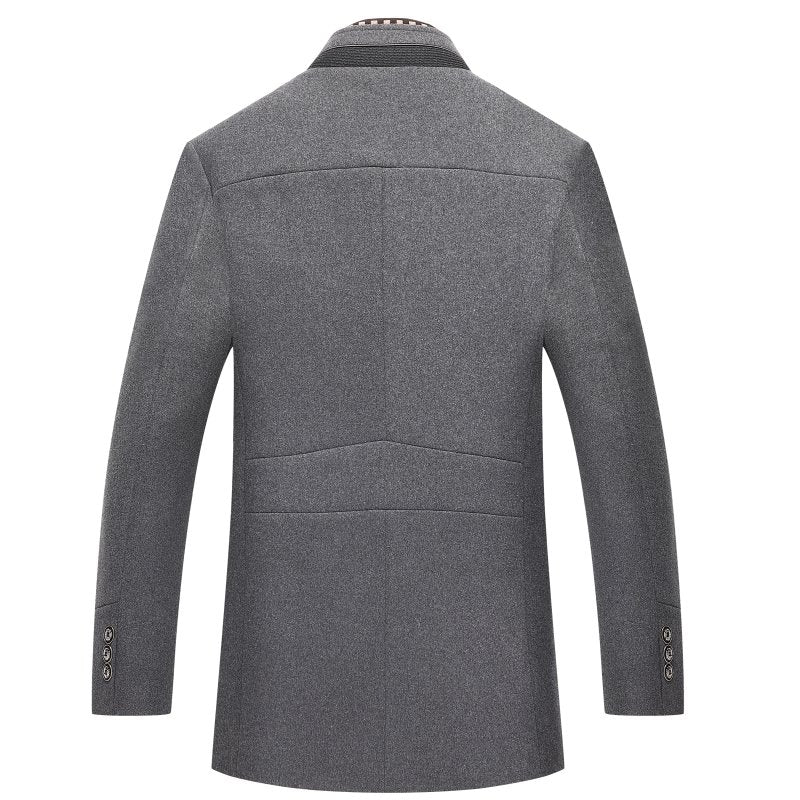 Herr Elegant Slim Peacoat för Fest och Vardag – Modern Midjelång Rock med Avtagbar Krage