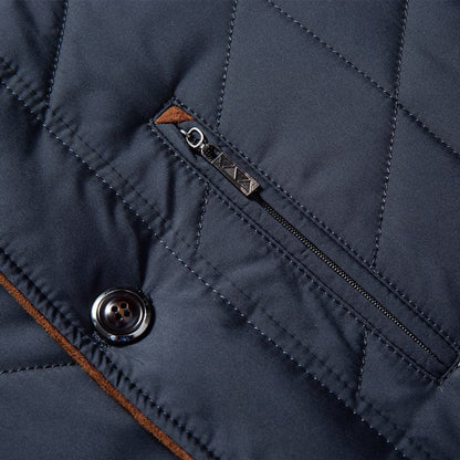 Herr Elegant Quiltad Vinterjacka med Avtagbar Fuskpäls – Fodrad och Skräddarsydd