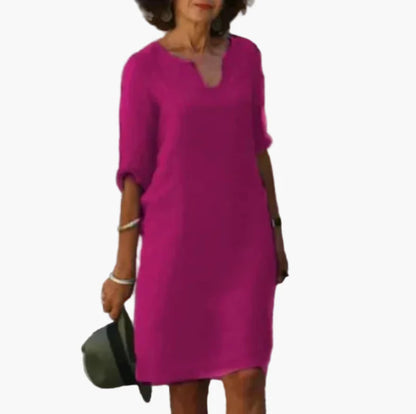 Damklänning med V-ringning och 3/4-ärm – Elegant vardags- och festklänning