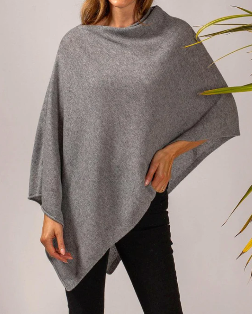 Dam Ponchokappa med Knappar – Elegant Stickad Vår & Höst Stil