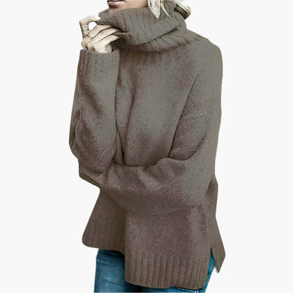 Dam Stickad Oversized Polotröja – Avslappnad och Stilren Höst/Vintertröja