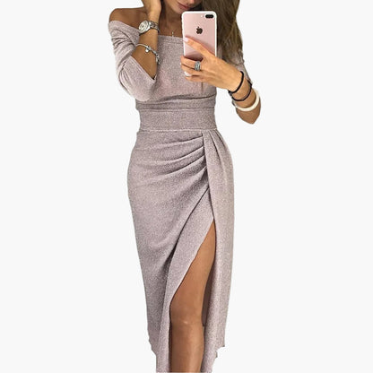 Damklänning Off Shoulder Elegant Festklänning med Hög Slits – Perfekt för Kväll & Party