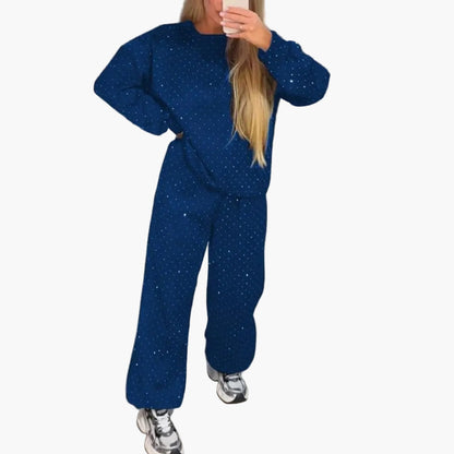 Dam Set Loungewear Avslappnad Stil med Glittrande Prickar – Perfekt för Hemma och Vardag