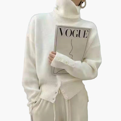 Damers Elegant Oversized Stickad Tröja med Knappar – Avslappnad Mode för Vardagsbruk